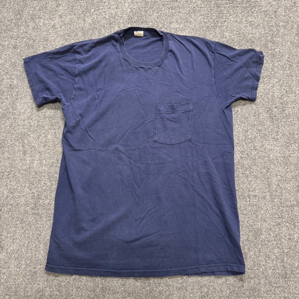 VTG Faded Fruit Of The Loom Pocked T-shirt Men's XL Navy Blue 90s Cotton